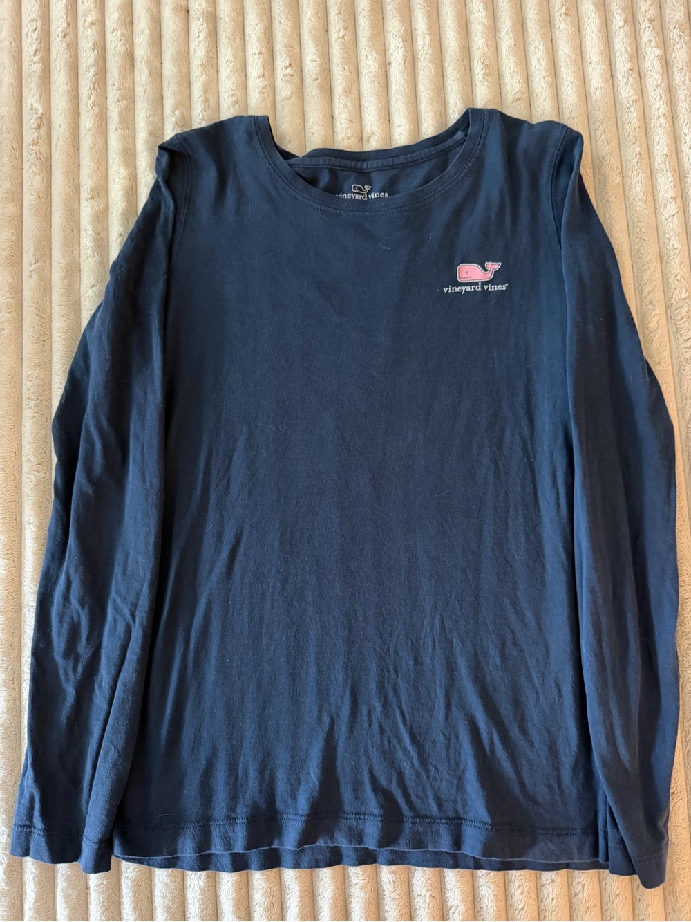Vineyard Vines Navy Long-Sleeve Tee with Pink Whale Logo